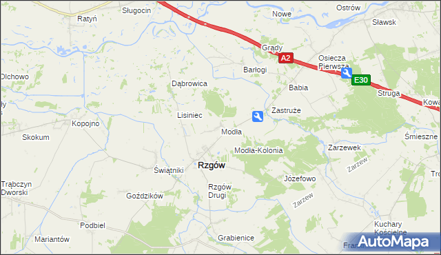 mapa Modła gmina Rzgów, Modła gmina Rzgów na mapie Targeo