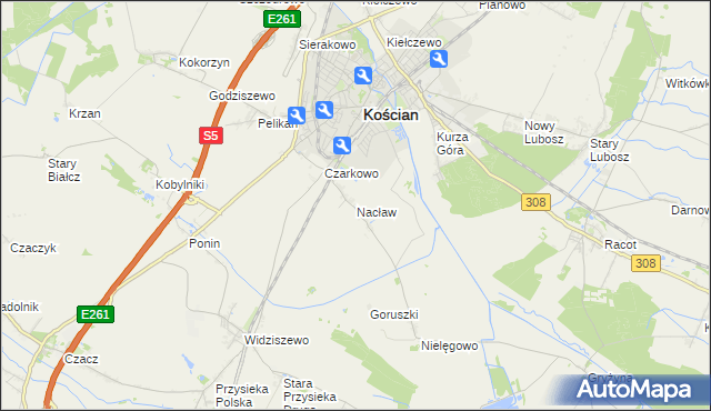 mapa Nacław gmina Kościan, Nacław gmina Kościan na mapie Targeo