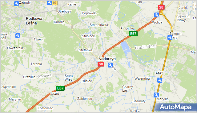 mapa Nadarzyn powiat pruszkowski, Nadarzyn powiat pruszkowski na mapie Targeo