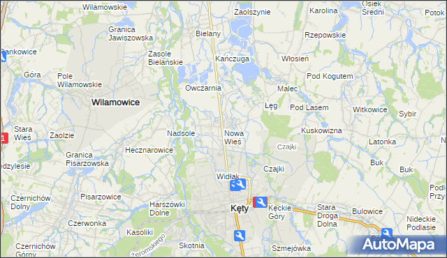 mapa Nowa Wieś gmina Kęty, Nowa Wieś gmina Kęty na mapie Targeo