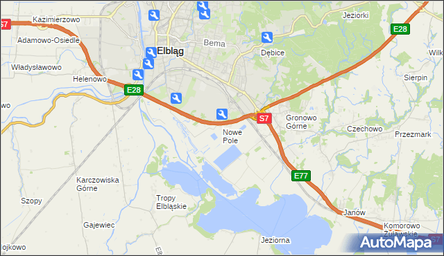 mapa Nowe Pole gmina Elbląg, Nowe Pole gmina Elbląg na mapie Targeo