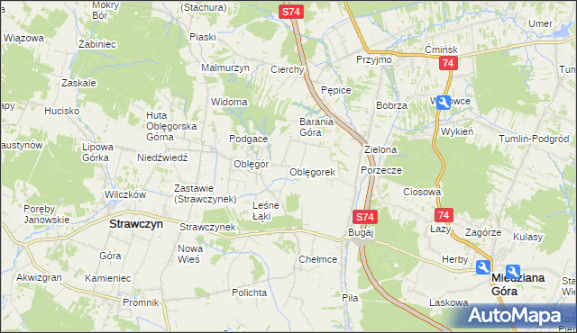 mapa Oblęgorek, Oblęgorek na mapie Targeo