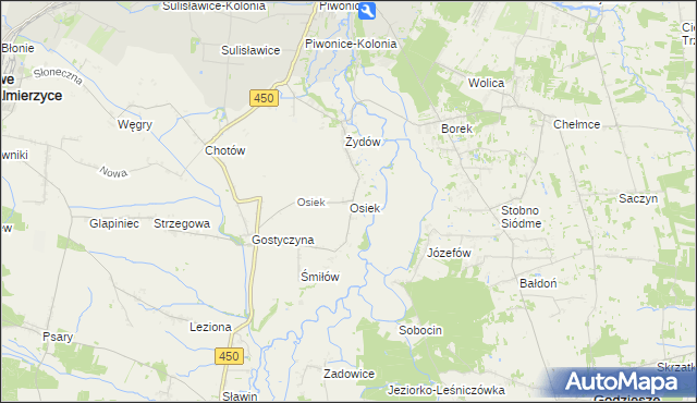 mapa Osiek gmina Nowe Skalmierzyce, Osiek gmina Nowe Skalmierzyce na mapie Targeo