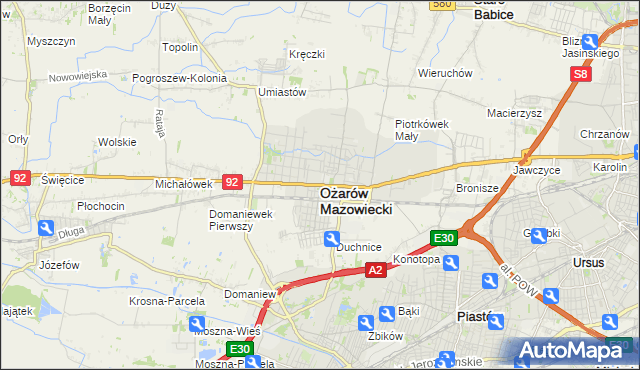mapa Ożarów Mazowiecki, Ożarów Mazowiecki na mapie Targeo
