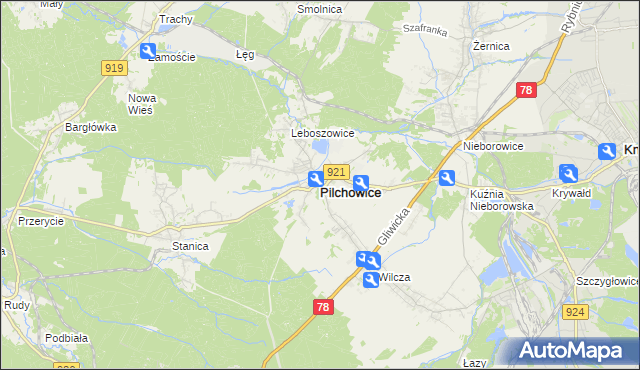 mapa Pilchowice powiat gliwicki, Pilchowice powiat gliwicki na mapie Targeo
