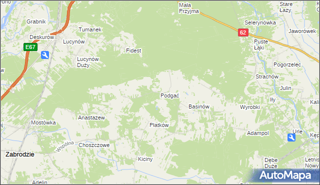 mapa Podgać gmina Zabrodzie, Podgać gmina Zabrodzie na mapie Targeo