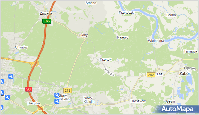 mapa Przytok gmina Zabór, Przytok gmina Zabór na mapie Targeo
