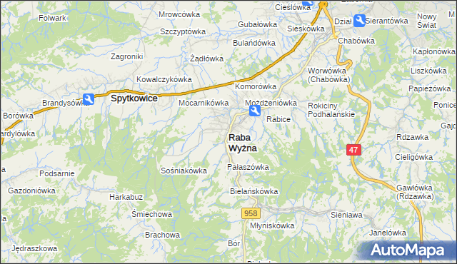 mapa Raba Wyżna, Raba Wyżna na mapie Targeo