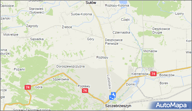 mapa Rozłopy, Rozłopy na mapie Targeo