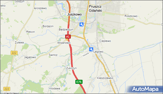 mapa Rusocin gmina Pruszcz Gdański, Rusocin gmina Pruszcz Gdański na mapie Targeo