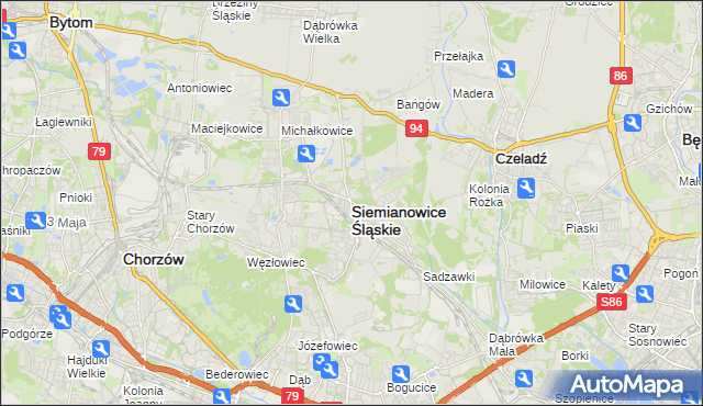 mapa Siemianowice Śląskie, Siemianowice Śląskie na mapie Targeo