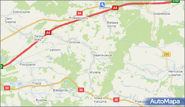 mapa Sławnikowice, Sławnikowice na mapie Targeo