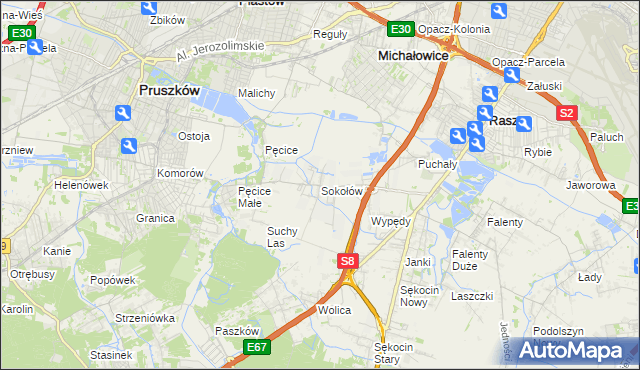mapa Sokołów gmina Michałowice, Sokołów gmina Michałowice na mapie Targeo