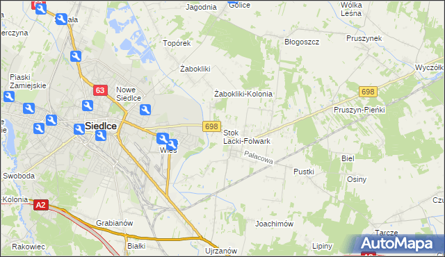 mapa Stok Lacki-Folwark, Stok Lacki-Folwark na mapie Targeo