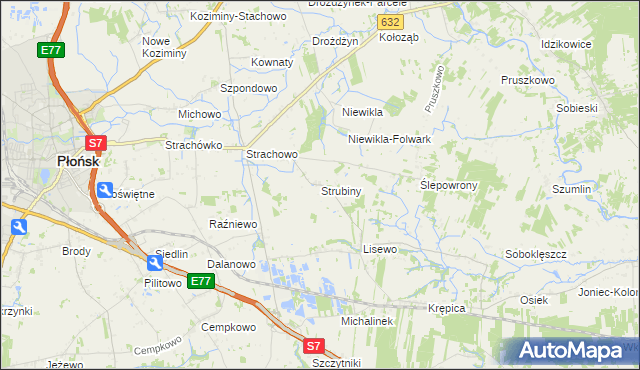 mapa Strubiny gmina Płońsk, Strubiny gmina Płońsk na mapie Targeo