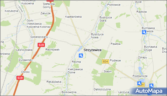 mapa Strzyżewice powiat lubelski, Strzyżewice powiat lubelski na mapie Targeo