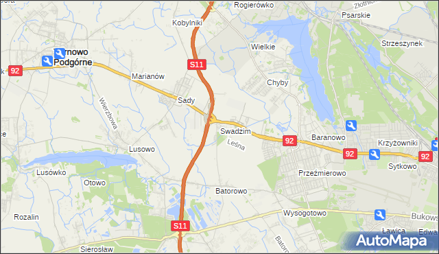 mapa Swadzim gmina Tarnowo Podgórne, Swadzim gmina Tarnowo Podgórne na mapie Targeo