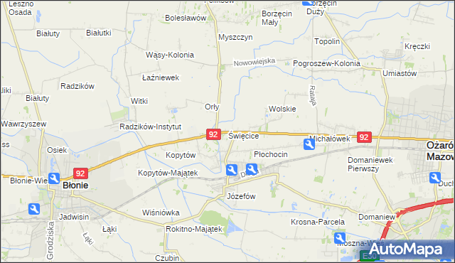 mapa Święcice gmina Ożarów Mazowiecki, Święcice gmina Ożarów Mazowiecki na mapie Targeo