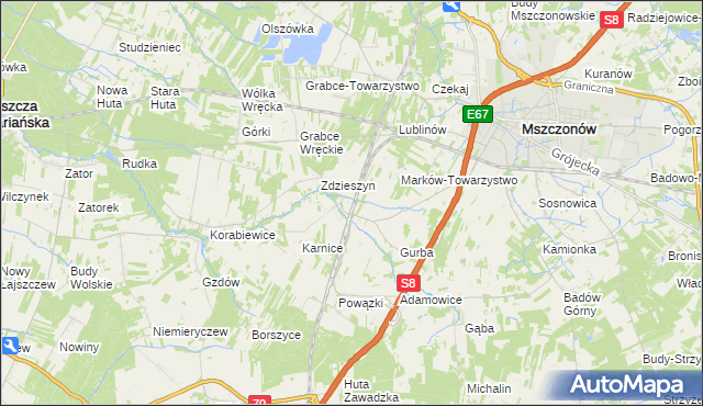 mapa Szeligi gmina Mszczonów, Szeligi gmina Mszczonów na mapie Targeo
