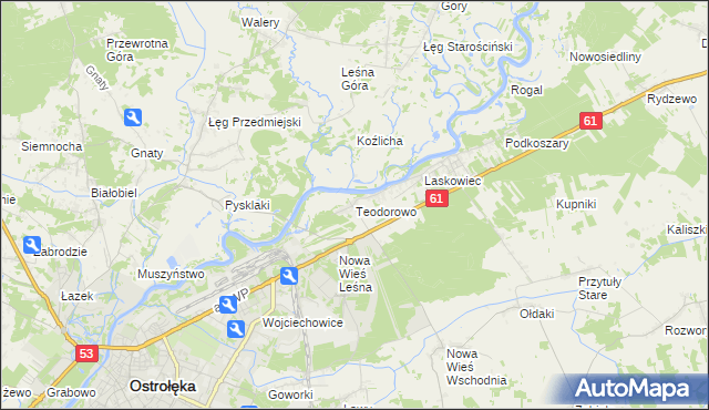 mapa Teodorowo gmina Rzekuń, Teodorowo gmina Rzekuń na mapie Targeo