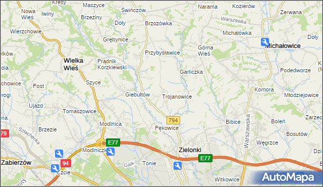 mapa Trojanowice gmina Zielonki, Trojanowice gmina Zielonki na mapie Targeo
