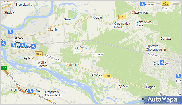 mapa Trzciany gmina Jabłonna, Trzciany gmina Jabłonna na mapie Targeo