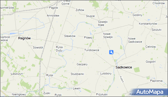 mapa Turobowice gmina Sadkowice, Turobowice gmina Sadkowice na mapie Targeo