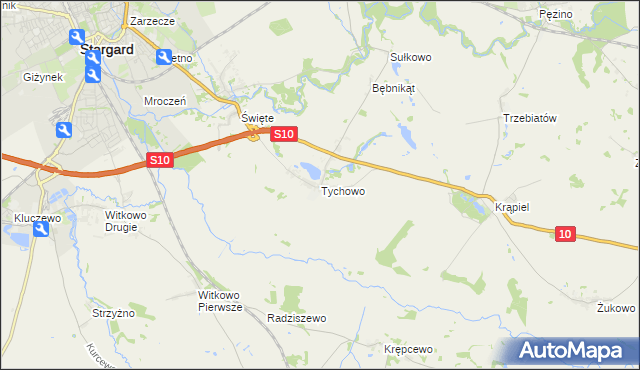 mapa Tychowo gmina Stargard, Tychowo gmina Stargard na mapie Targeo