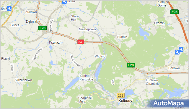mapa Widlino gmina Żukowo, Widlino gmina Żukowo na mapie Targeo
