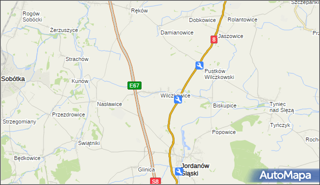 mapa Wilczkowice gmina Jordanów Śląski, Wilczkowice gmina Jordanów Śląski na mapie Targeo