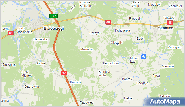 mapa Wojciechówka gmina Białobrzegi, Wojciechówka gmina Białobrzegi na mapie Targeo