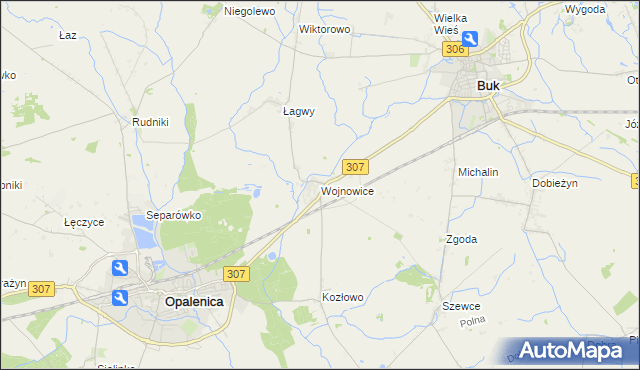 mapa Wojnowice gmina Opalenica, Wojnowice gmina Opalenica na mapie Targeo