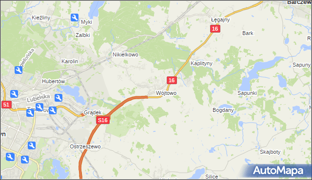 mapa Wójtowo gmina Barczewo, Wójtowo gmina Barczewo na mapie Targeo