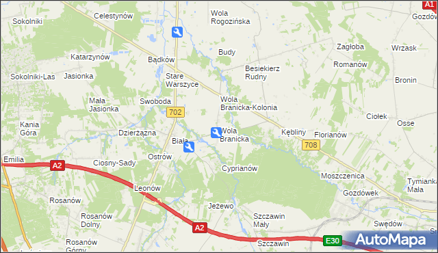 mapa Wola Branicka, Wola Branicka na mapie Targeo