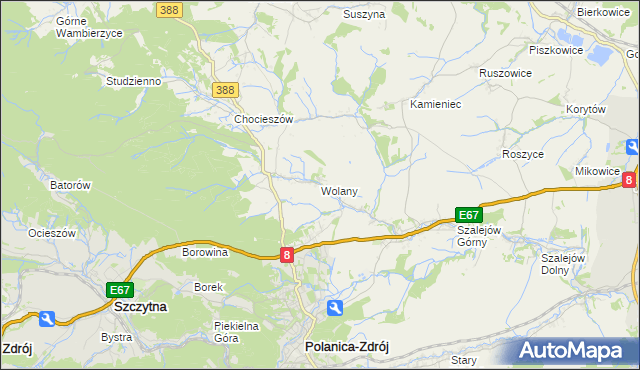 mapa Wolany gmina Szczytna, Wolany gmina Szczytna na mapie Targeo