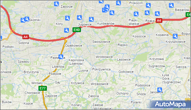 mapa Wróblowice gmina Kraków, Wróblowice gmina Kraków na mapie Targeo