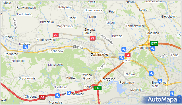 mapa Zabierzów powiat krakowski, Zabierzów powiat krakowski na mapie Targeo