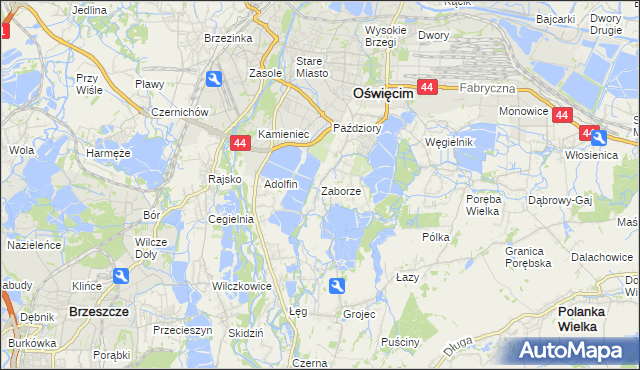 mapa Zaborze gmina Oświęcim, Zaborze gmina Oświęcim na mapie Targeo