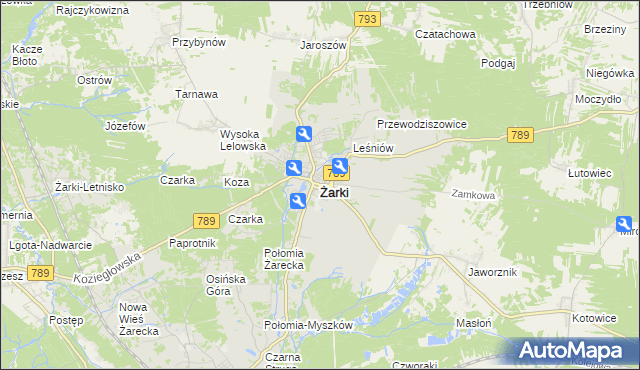 mapa Żarki powiat myszkowski, Żarki powiat myszkowski na mapie Targeo