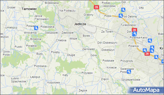 mapa Żarnowiec gmina Jedlicze, Żarnowiec gmina Jedlicze na mapie Targeo