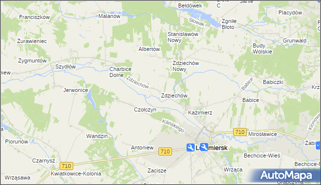 mapa Zdziechów gmina Lutomiersk, Zdziechów gmina Lutomiersk na mapie Targeo