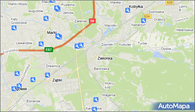 mapa Zielonka powiat wołomiński, Zielonka powiat wołomiński na mapie Targeo