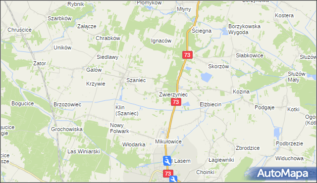 mapa Zwierzyniec gmina Busko-Zdrój, Zwierzyniec gmina Busko-Zdrój na mapie Targeo