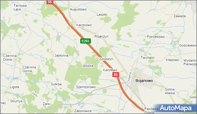mapa Junoszyn gmina Rydzyna, Junoszyn gmina Rydzyna na mapie Targeo