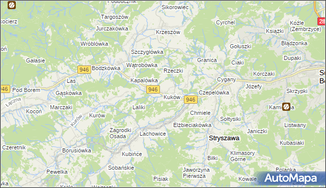 mapa Kuków gmina Stryszawa, Kuków gmina Stryszawa na mapie Targeo