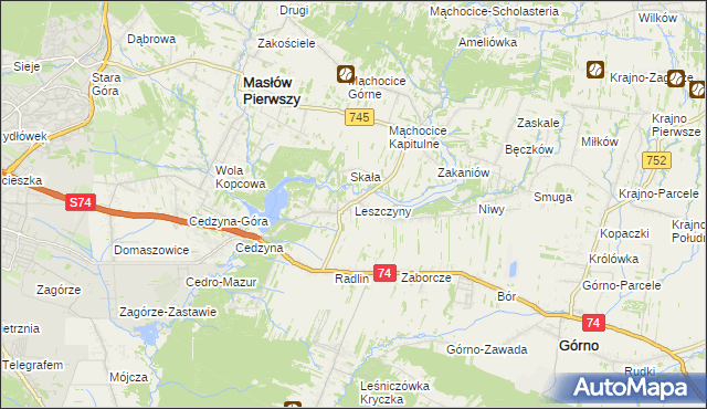 mapa Leszczyny gmina Górno, Leszczyny gmina Górno na mapie Targeo