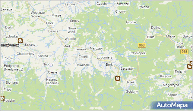 mapa Lubomierz gmina Mszana Dolna, Lubomierz gmina Mszana Dolna na mapie Targeo