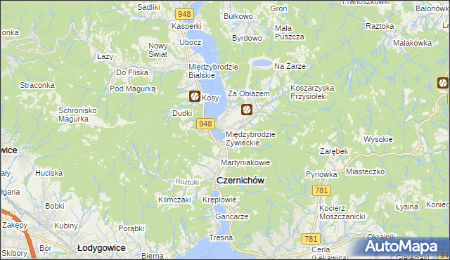 mapa Międzybrodzie Żywieckie, Międzybrodzie Żywieckie na mapie Targeo