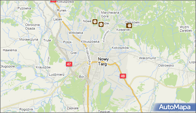 mapa Nowego Targu, Nowy Targ na mapie Targeo