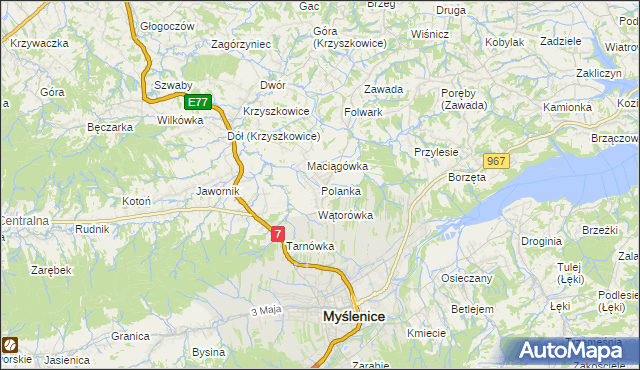 mapa Polanka gmina Myślenice, Polanka gmina Myślenice na mapie Targeo